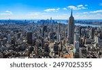 View from Summit observatory over Manhattan and the Empire State Building in New York City, USA.