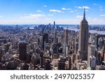 View from Summit observatory over Manhattan and the Empire State Building in New York City, USA.