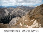 View from the summit of Tofana di Mezzo mountain to Tofana de Dentro, Dolomites, Italy