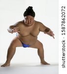 View of a sumo wrestler ready to fight