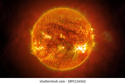 View of the Sun from space. The Sun is the star at the center of the Solar System. Sci-fi background. Elements of this image furnished by NASA.