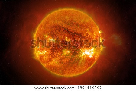 View of the Sun from space. The Sun is the star at the center of the Solar System. Sci-fi background. Elements of this image furnished by NASA.