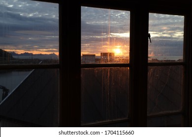 View Of Sunrise Through The House Window.Norway