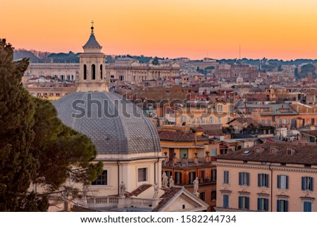 View of sunset city Rome from Castel Sant Angelo, Saint Peters Square in Vatican.