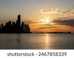 View of sunset. Skyline, Panama city. 