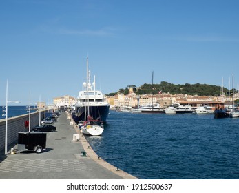 View Of A Superyacht Berthed In St Tropez Harbour