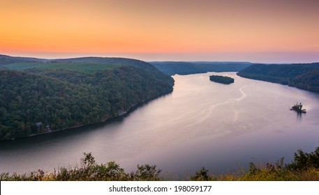 View of the Susquehanna River at sunset, from the Pinnacle in Southern Lancaster County, Pennsylvania.