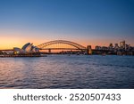 View of Sydney Harbour with Sydney Opera House and Sydney Harbour Bridge from Mrs Macquarie