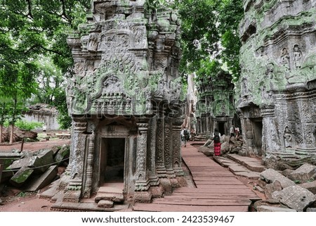 View of Ta Phrom temple inner shrines, famous as the Tree root temple in Tomb raider movie starring Angelina Jolie near Angkor wat, Siem Reap, Cambodia Foto stock © 