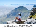 view from the Table Mountain in Cape Town South Africa, view over the ocean, and Lion