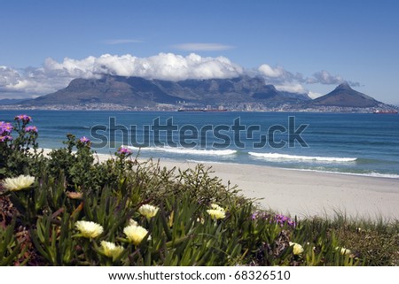 View of Table Mountain and the City of Cape Town from Bloubergstrand, South Africa