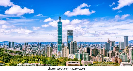 View of Taipei skyline on a sunny day