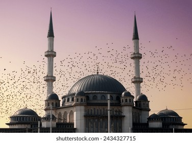 View of Taksim Mosque with its wonderful architecture in Taksim Square. Islamic architecture. Concept for religious occasions. Istanbul, Turkey