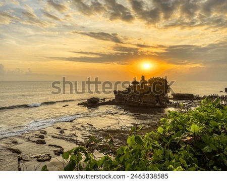 View of Tanah Lot, traditional balinese temple at sunset, Beraban, Kediri, Tabanan Regency, Bali, Indonesia
