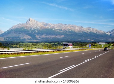 A view of The Tatra Mountains (Krivan) and Highway in summer, Slovakia.
