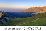 View of Tatry mountains from the peak Kasprowy Wierch at sunset, Zakopane, Poland

