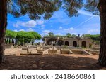 View of Taurine Baths near Civitavecchia in Italy. They are also known as the Baths of Trajan and are one of the most important Roman thermal complexes in all of southern Etruria.