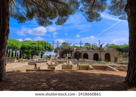 View of Taurine Baths near Civitavecchia in Italy. They are also known as the Baths of Trajan and are one of the most important Roman thermal complexes in all of southern Etruria.