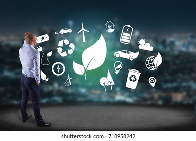 View of a Technology ecologic interface with icon displayed on a technology interface - Powered by Shutterstock - Get 15% off with code: PIKWIZARD15