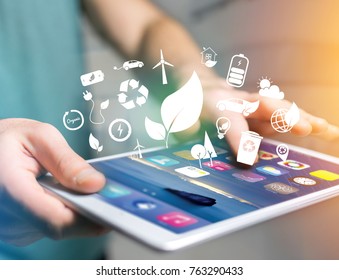 View of a Technology ecologic interface with icon displayed on a technology interface