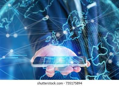 View of a Technology network world map displayed on a futuristic interface