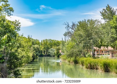 View of Tejo River in the Garden of the Prince, Cultural Landscape of Aranjuez, Madrid, Spain
