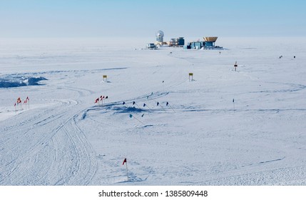 View Of Telescope Across The Airstrip From Amundsen Scott South Pole Station, Antarctica