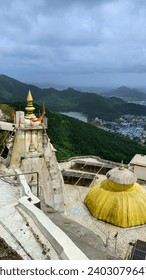the view of a temple from the mountain 