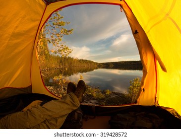 View from tent on the lake. Northern Karelia