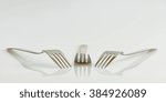 View of three forks with reflection and a clean background