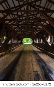 The View Through The Covered Bridge In North Conway, New Hampshire.