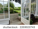 View through a doorway of a garden conservatory