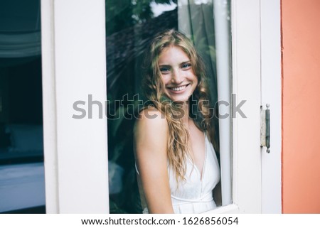 Similar – Image, Stock Photo Happy blonde woman smiling