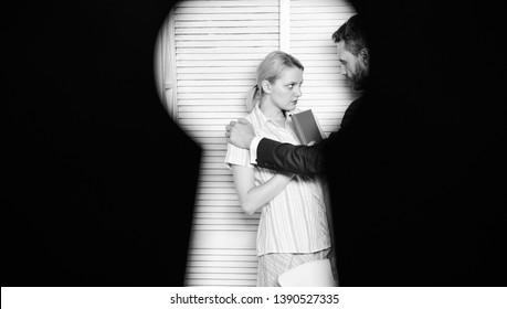 View Through Keyhole. Boss Aggressive Threatening Violence. Witness Of Office Crime. Woman Suffer Violence In Office. Dirty Secret And Blackmail. Discrimination And Violence. Occupational Violence.