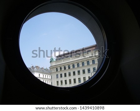 Similar – Image, Stock Photo View through a porthole in the ship’s side, one sees many suspended ropes