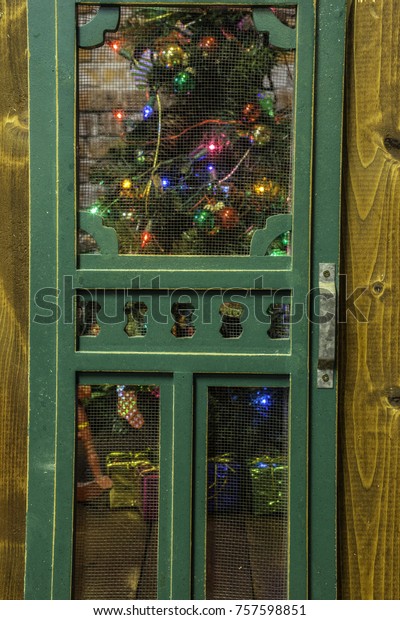 View Through Rustic Green Screen Door Stock Photo Edit Now 757598851
