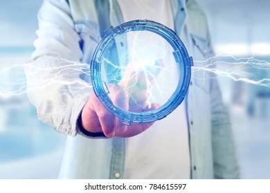 View of a Thunder lighting bolt in a science fiction wheel interface - 3d rendering