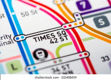 View Of Times Square Station On The Broadway/Queens Boulevard, A Subway Service In NYC. (custom Map)