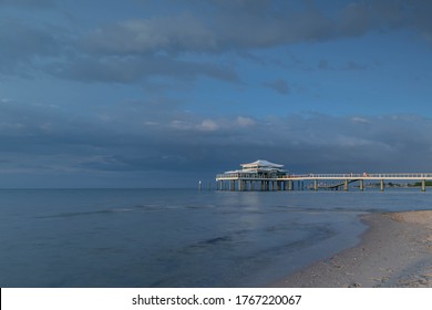 View Of Timmendorfer Strand With Tea House And Sea Bridge At Baltic Sea, Bay Of Lübeck, Schleswig-Holstein, Germany