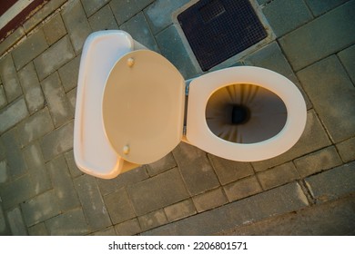 View Of Toilet In The Middle Of Malaga Street In Spain