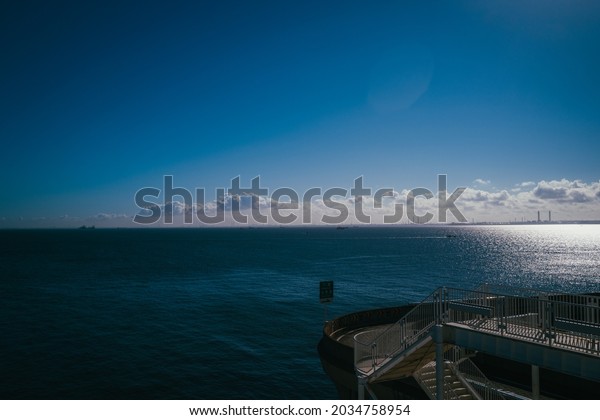 View of Tokyo bay area from Umihotaru
service area with deep blue sky in summer, Aug.
2021