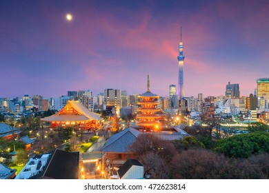 View Of Tokyo Skyline  At Sunset In Japan.
