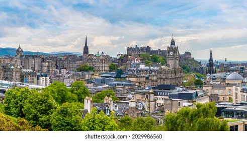 A view from the top of Calton Hill across the centre of, Edinburgh, Scotland on a summers day