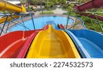 The view from the top of the colorful water slide