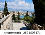 The view from the top of the Marjan Hill Stairs (Marjanske stube) leading up to the Viewpoint to Marjan (Prva vidilica na Marjanu) in Split, Croatia