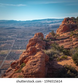 View from the top of a mountain, over a city in Southern Utah. - Shutterstock ID 1596515614