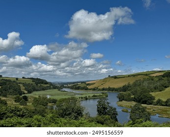 View of Totnes, Devon along the river Dart