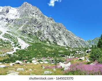 View Of The Tour De Mont Blanc From The Italian Mountain Trail.