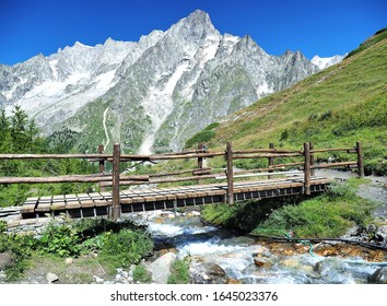 View of the Tour de Mont Blanc from the Italian mountain trail.