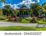 A view towards a bandstand in the Halifax Public Gardens in Halifax, Nova Scotia, Canada in the fall